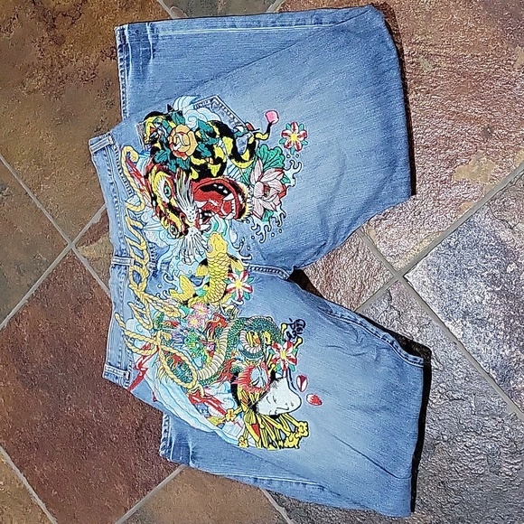 Ed Hardy Other - RARE ED HARDY by Christian AUDIGIER Jeans Mens W40xL34 EMBROIDERED DRAGON Japan